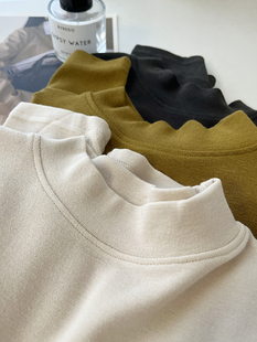 温柔杏色~磨毛棉立领打底衫女纯色半高领长袖t恤直筒显瘦洋气内搭