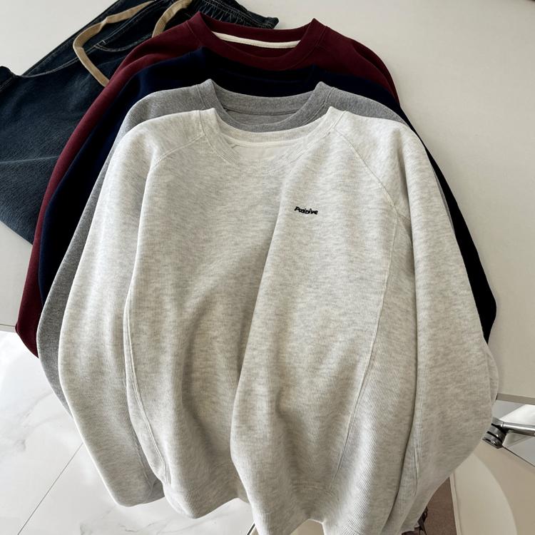 极简风白花灰圆领卫衣女春秋薄款