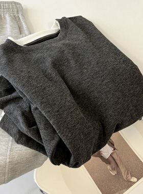 软糯Q弹 气质深灰圆领卫衣女宽松韩版加厚磨毛春秋冬磨毛打底上衣
