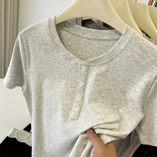 T恤圆领正肩小个子夏季 弹力棉超绝质感显瘦短袖 型是灵魂 面料版
