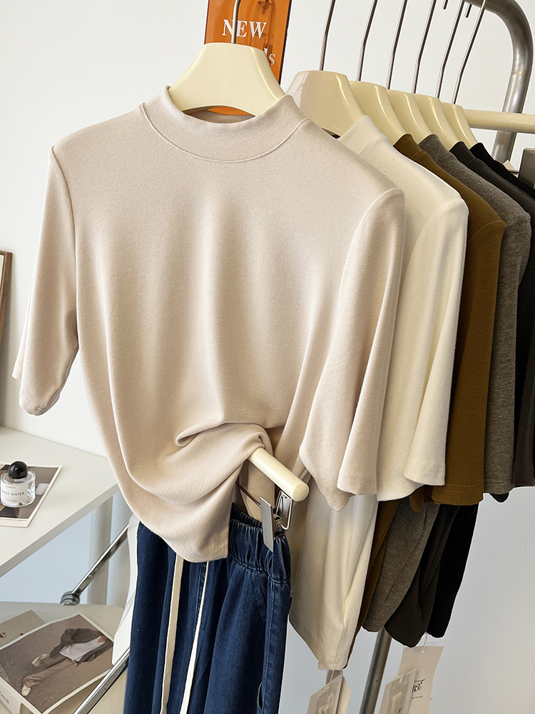 洋气小立领半袖内搭打底T恤女