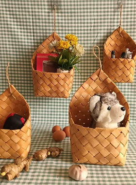 北欧编织吊篮田园壁挂花篮厨房姜蒜收纳手提杂货厨具阳台绿植挂篮