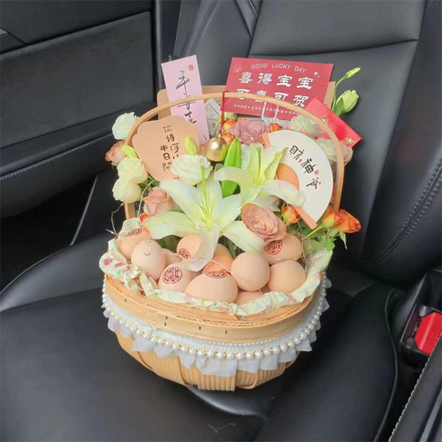 月子鸡蛋礼品花篮木片编织水果篮