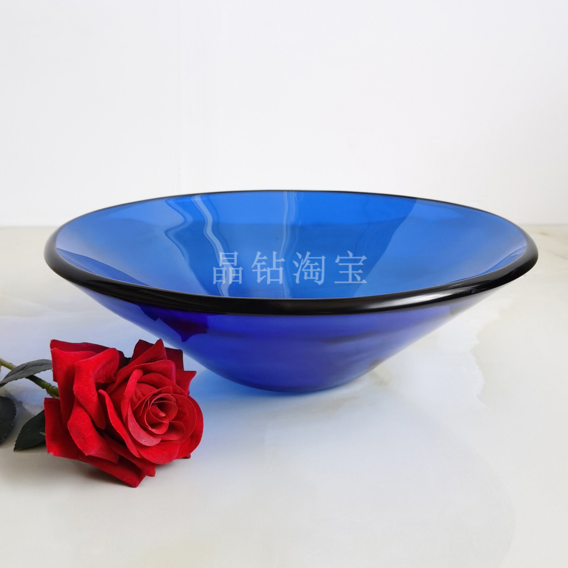 简约圆形水果盆刺身冰盘海鲜造型盘钢化玻璃自助餐具餐厅酒店