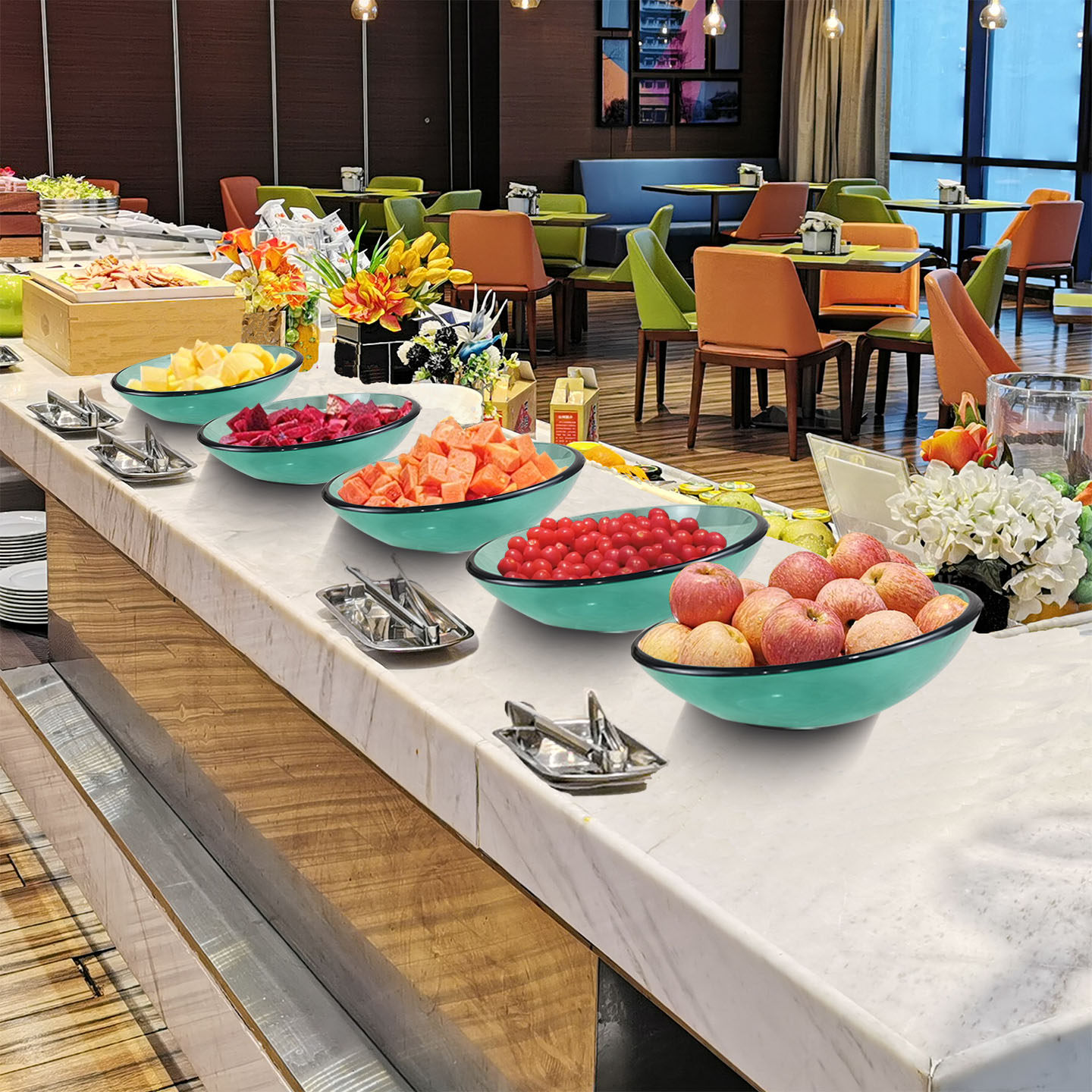 钢化玻璃酒店早餐自助餐水果展示盘凉菜展示盘斜口碗沙拉盘器皿