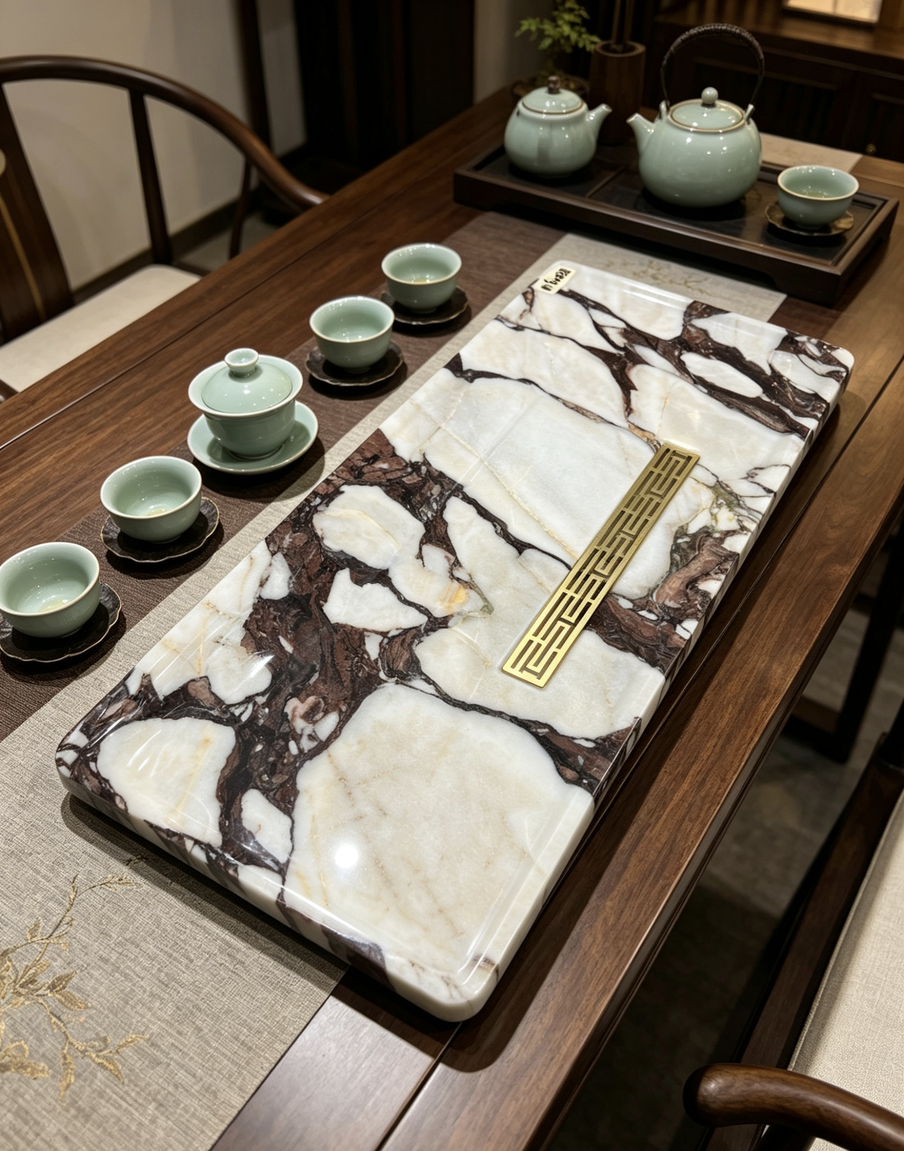 宝格丽紫天然奢石茶盘简约石头茶台现代轻奢高级感家用客厅茶盘