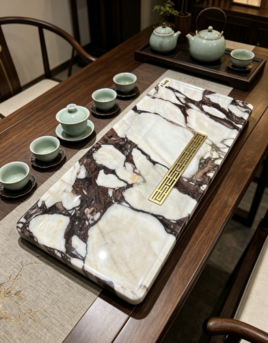 宝格丽紫天然奢石茶盘简约石头茶台现代轻奢高级感家用客厅茶盘