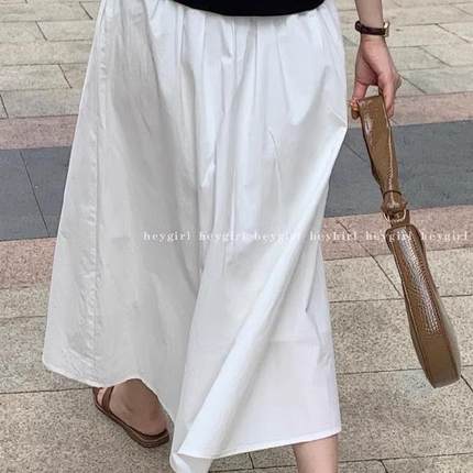 法式休闲白色高腰半身长裙大摆伞裙女春夏季小个子气质蓬蓬a字裙