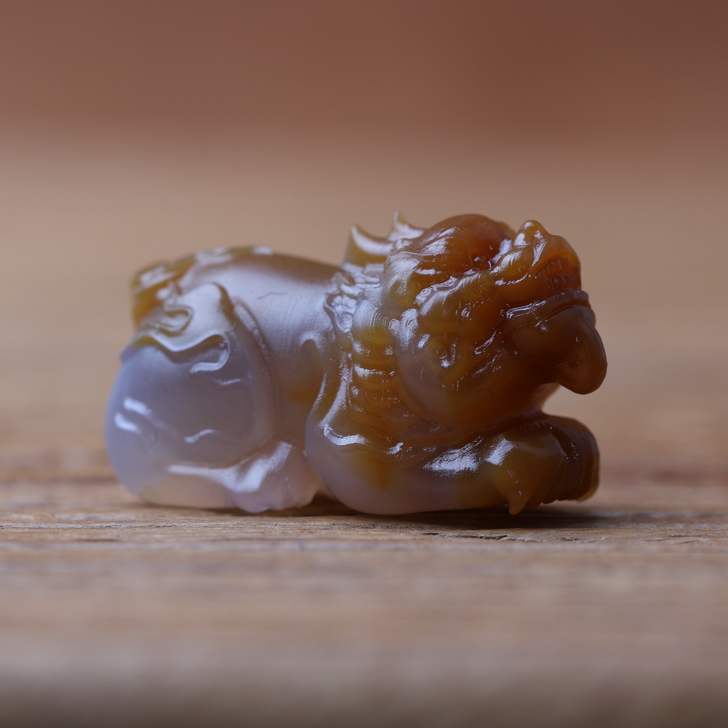 貔貅一对 天然 巴西原矿 缠丝玛瑙 雕刻件 貔貅 摆件 手把件