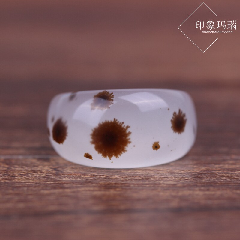 马达加斯加天然海洋玉髓玛瑙 扳指 戒指 指环 水草玛瑙飘花