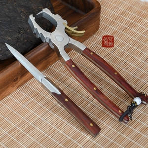 茶钳不锈钢茶刀功夫茶道零配件家用普洱茶饼撬茶刀分茶盘三件套