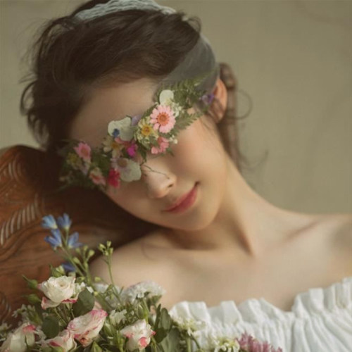 森系粘花性感蒙眼纱蕾丝带美女拍照写真创意新娘饰品眼罩半透面纱
