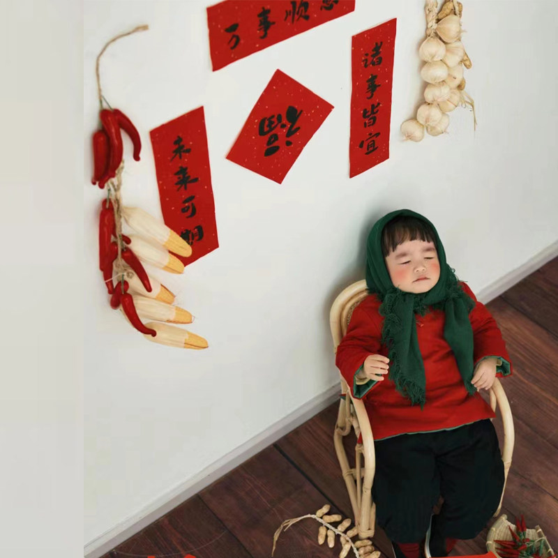 回忆怀旧农村老家乡村新年主题土味儿童过年春节摄影道具围巾酒坛