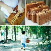 儿童摄影道具中式 民国主题套三书箱复古手提箱条编箱竹编筐框 古装