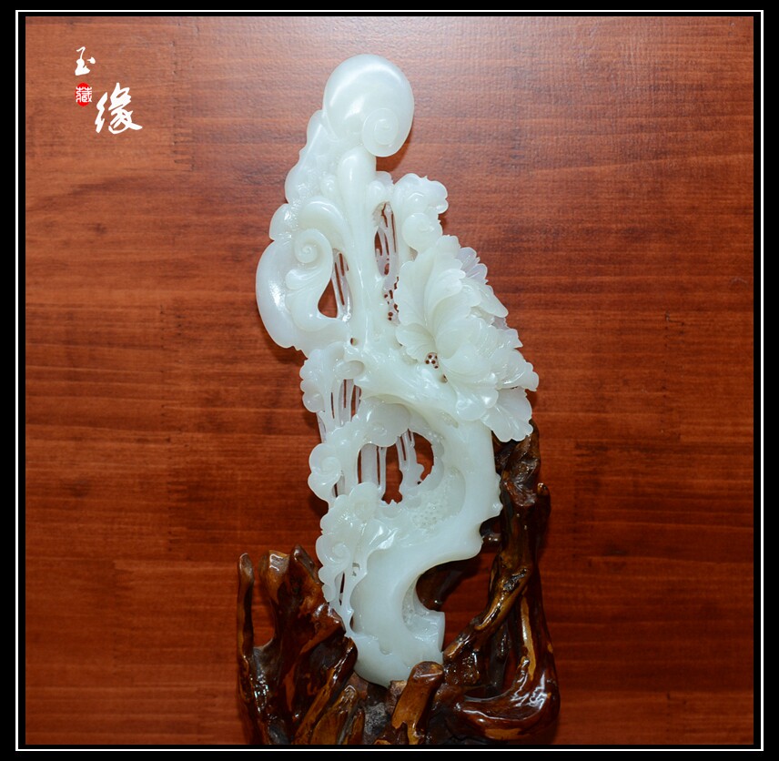 新疆和田玉摆件玉之缘羊脂白玉花开富贵富贵吉祥摆件新品礼品