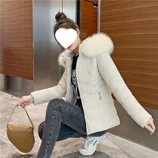 2025羽绒棉服女短款冬季外套棉袄修身加厚大毛领大码反季棉衣黑色