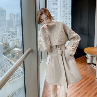 大码女装冬季套装女2025新款遮肉显瘦气质高领短毛衣背心裙两件套