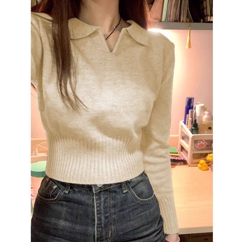 温柔风奶系打底针织衫女秋冬配大衣内搭洋气毛衣修身收腰短款上衣