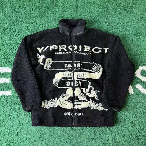 高版Y/project秋冬AW23抓绒标语羊羔毛拉链棉衣高领植绒夹克外套