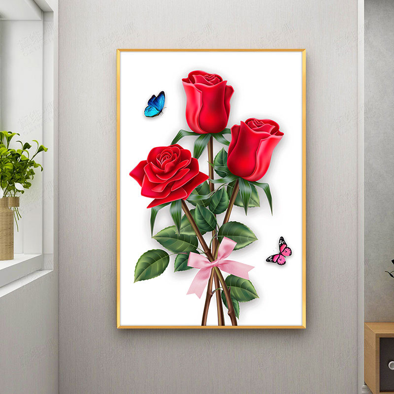 简约5d钻石画客厅玫瑰花十字绣