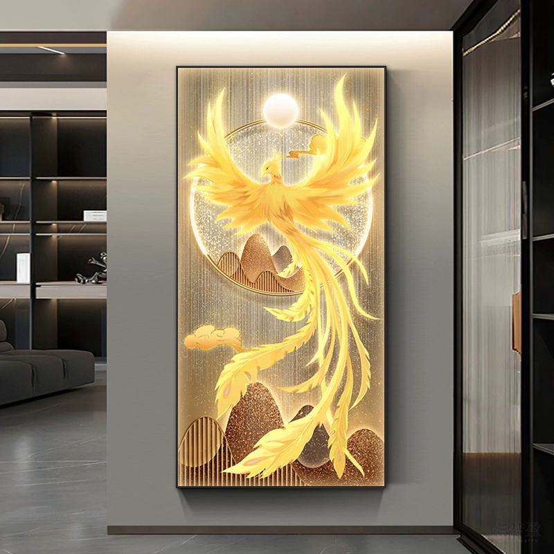 凤凰钻石画2024年新款贴钻十字绣客厅贴钻画竖版玄关钻石绣简约