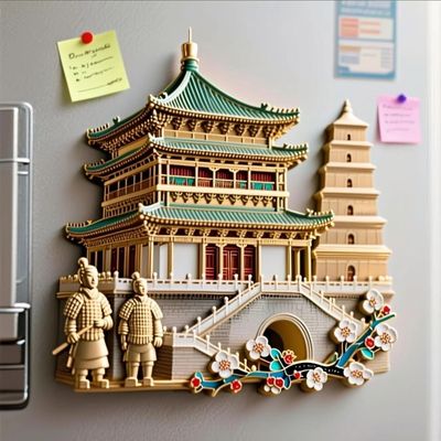 金属西安钟楼大雁塔兵马俑浮雕冰箱景点伴手城市旅游文创纪念品