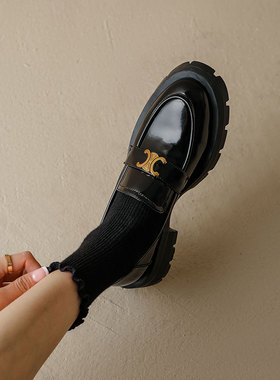 复古厚底乐福鞋女2025秋季新款真皮粗跟增高金属扣小皮鞋休闲单鞋