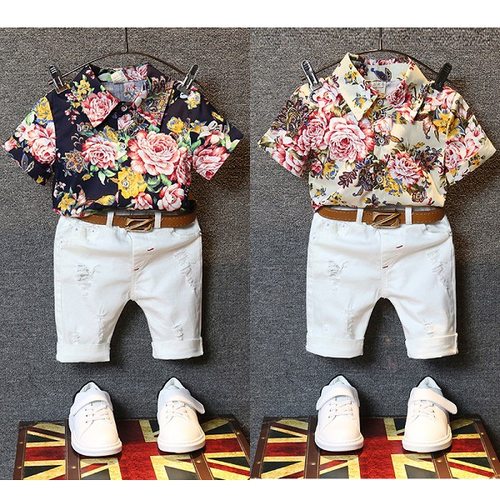 7岁翻领短袖百搭风牛仔裤童装