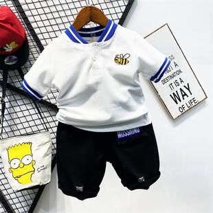 POLO衫 男童纯棉T恤上衣潮酷短袖 儿童立领短袖 2023夏新款 短裤 套装