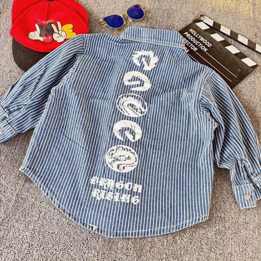 儿童牛仔衬衫外套中性风条纹牛仔衬衫男宽松外套纯棉休闲通勤上衣,童装/婴儿装/亲子装,衬衫,淘宝优惠券,粉丝福利购,淘宝优惠卷