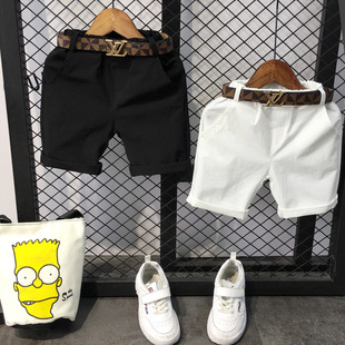 韩版 新款 弹力外穿短裤 纯色休闲中裤 童装 带腰带5分裤 男童2021夏季