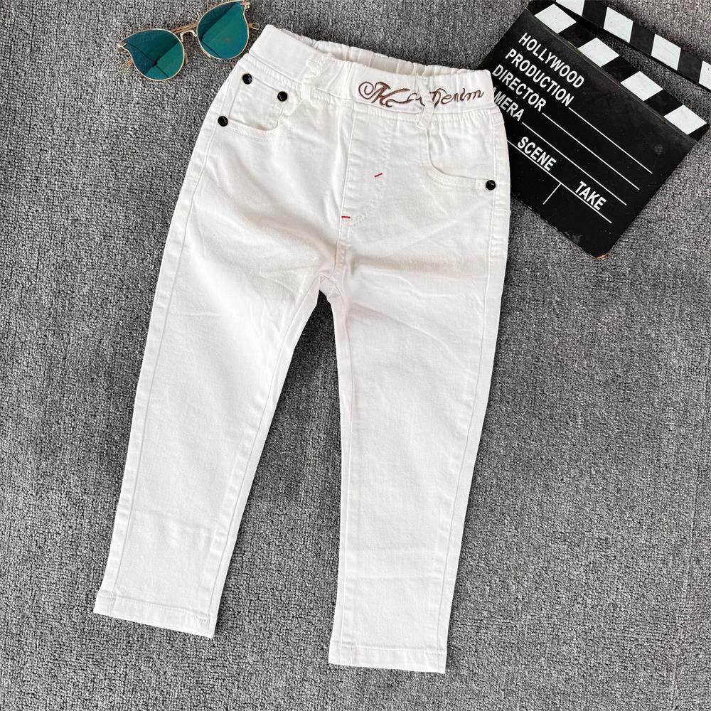 儿童白色牛仔裤男童修身小脚长裤简约百搭休闲弹力长裤