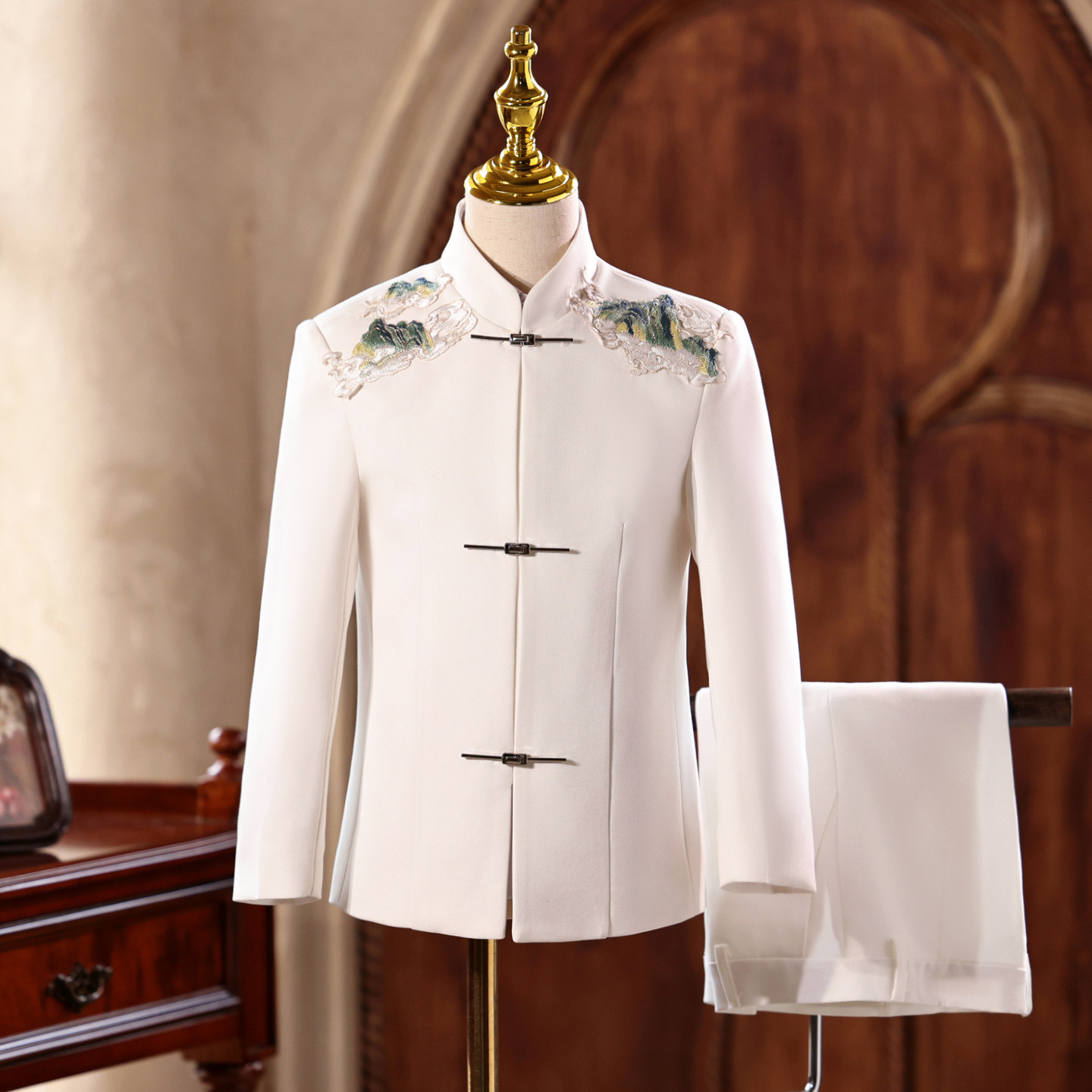 男童新中式西装高端刺绣朗诵主持人礼服中国风男孩演出服中山装秋