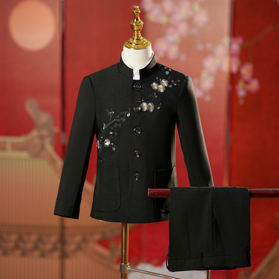 男童西装套装新中式国风诗歌朗诵主持人礼服中山装演出服