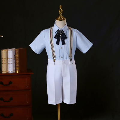 男童礼服白色夏季六一主持人合唱毕业服装钢琴演奏背带套装礼服