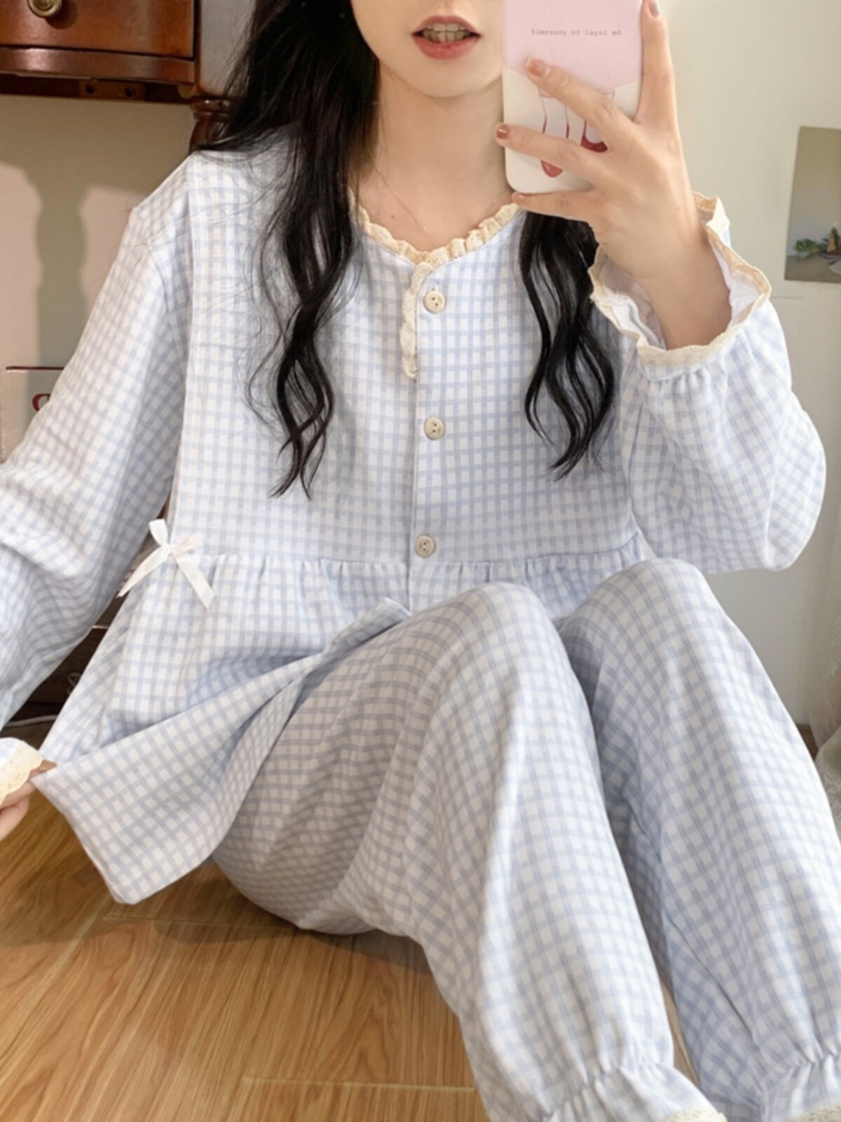 산후복 여름 얇은 산후 순면 출산 모유 수유 출산 잠옷 봄 가을 가정복 모유 수유 유방 패드
