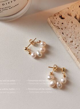 巴洛克淡水珍珠~手作设计感925银针镀14K耳饰女 2024新款耳环耳钉