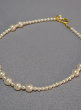 法式名媛小香风大小间隔不对称人造珍珠优雅气质短款项链锁骨链女