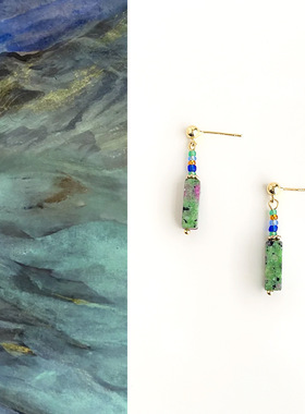 青绿~国风原创手作天然石耳钉古风戏新中式耳环复古文艺汉服耳饰