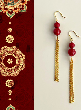 福禄~国潮原创手作几何圆形长款流苏耳环新中式文艺复古气质耳饰