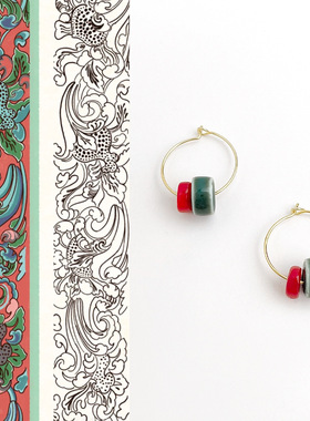 国风原创手作新中式陶瓷红海竹耳扣复古文艺气质轻奢高级感耳饰女