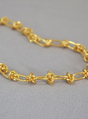 欧美摩登小众潮人绳索打结黄铜镀金链条冷淡气质简约项链锁骨链女