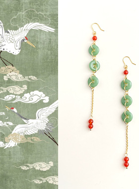 国风原创手作红玛瑙长款流苏耳环古风新中式文艺耳钩复古汉服耳饰