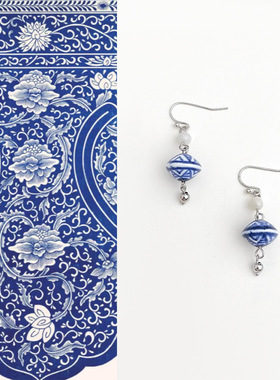 国潮原创手作新中式青花瓷陶瓷耳环小众国风文艺复古民族风耳饰女
