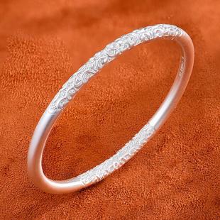 卷草纹9999足银手镯女年轻款实心闭口纯银手环古法女友旗舰店正品