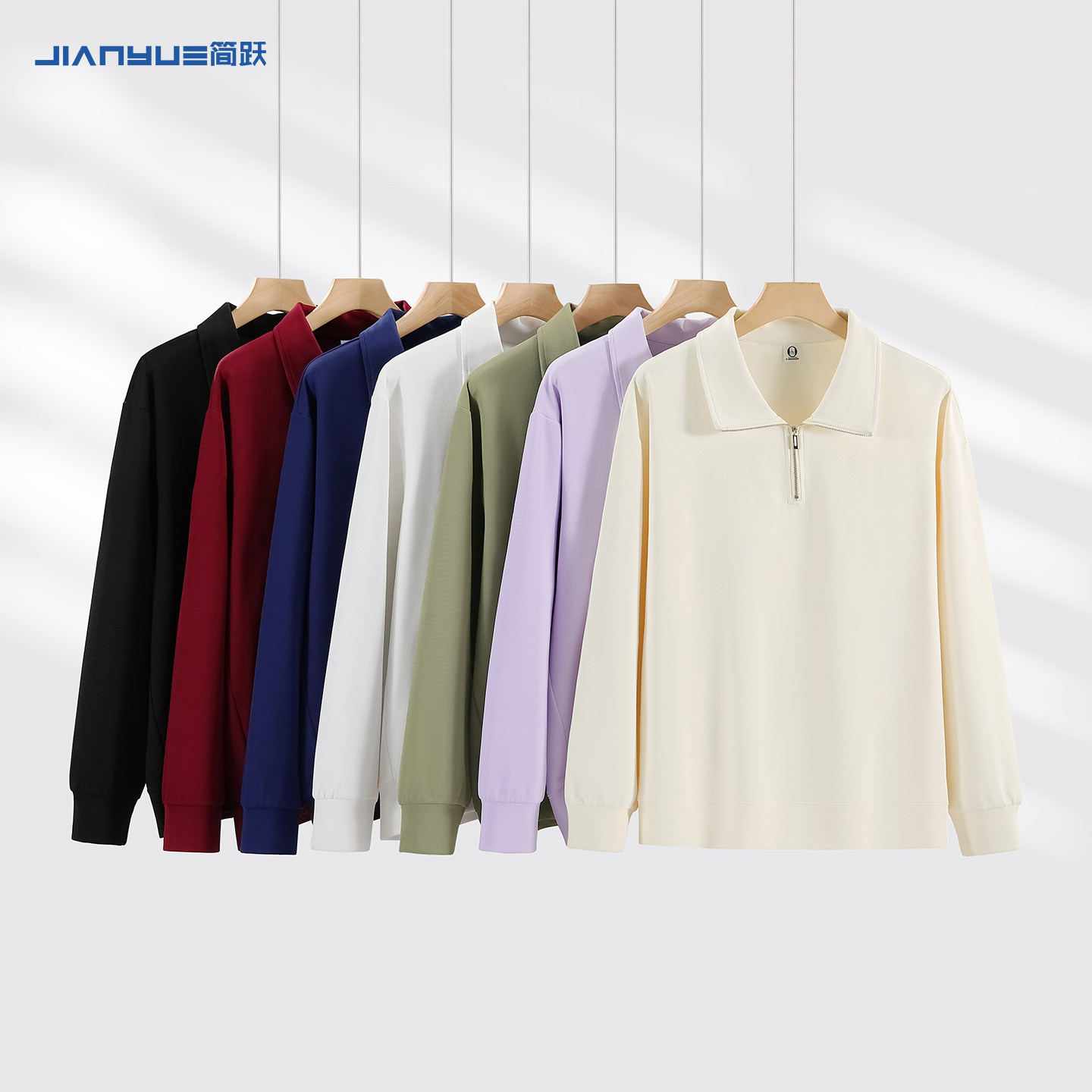 半拉链翻领工作服印logo字图案