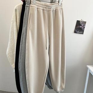 柠波家。冬季超厚保暖束脚弯刀裤女高腰显瘦宽松休闲加绒运动卫裤