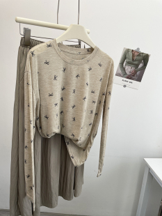 柠波家。蝴蝶结印花圆领面膜防晒衫女夏季轻薄款宽松长袖透视罩衫