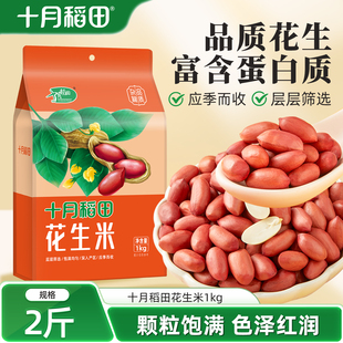 十月稻田花生米1kg红衣红皮花生仁五谷杂粮干花生米2斤粗粮