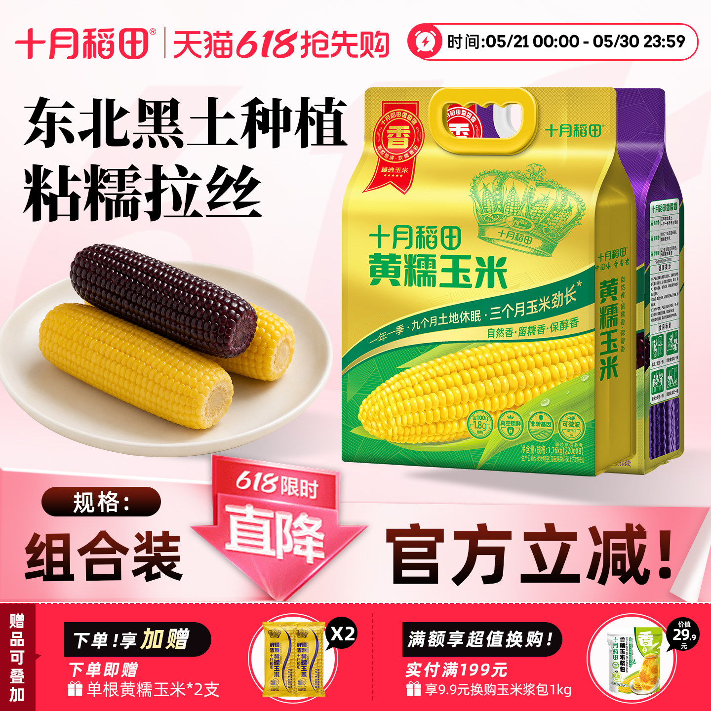 十月稻田黄糯玉米黑糯玉米2袋东北新鲜低脂香甜拉丝